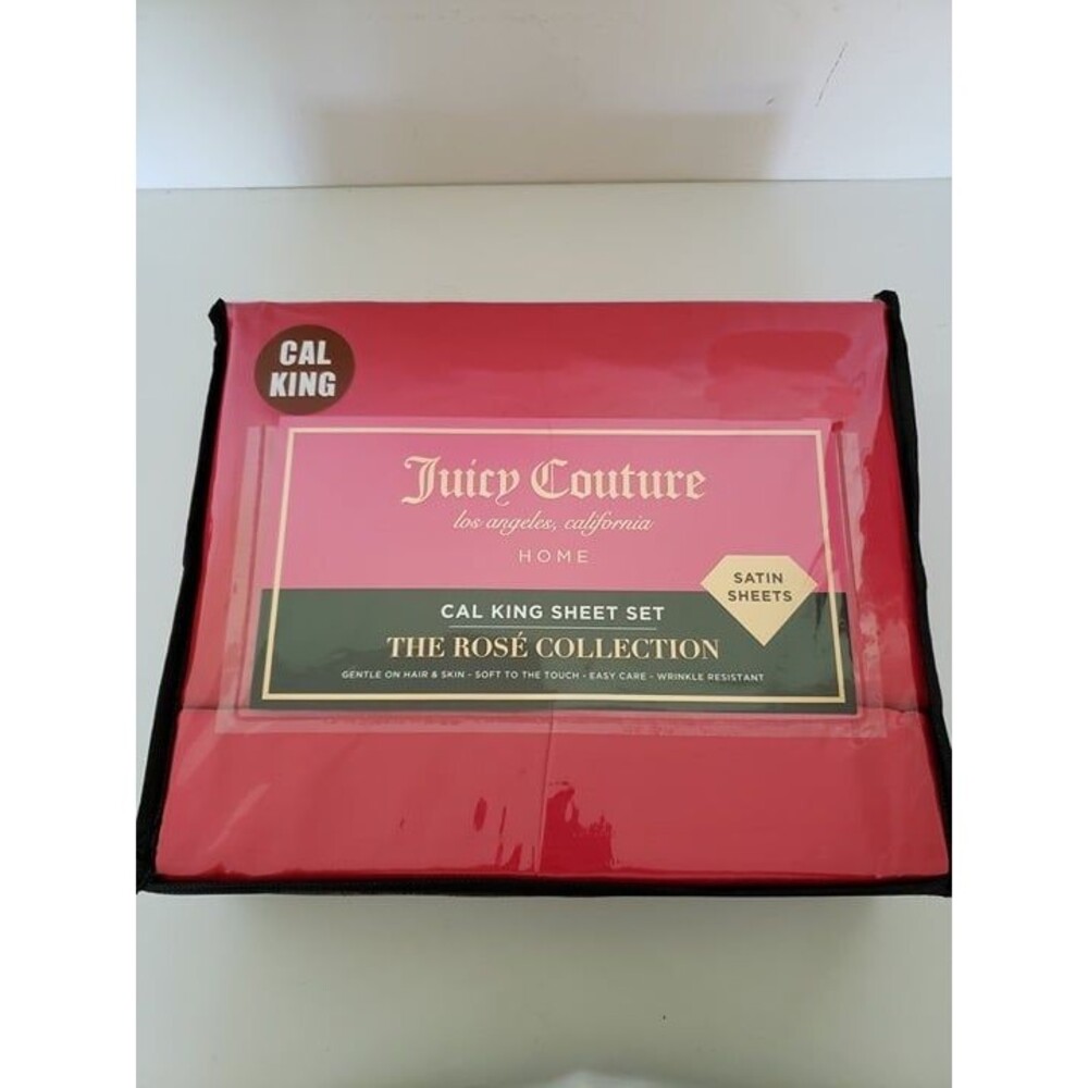 Juicy Couture Cal King Satin 4 PC Sheet Set - Rosé Collection Red